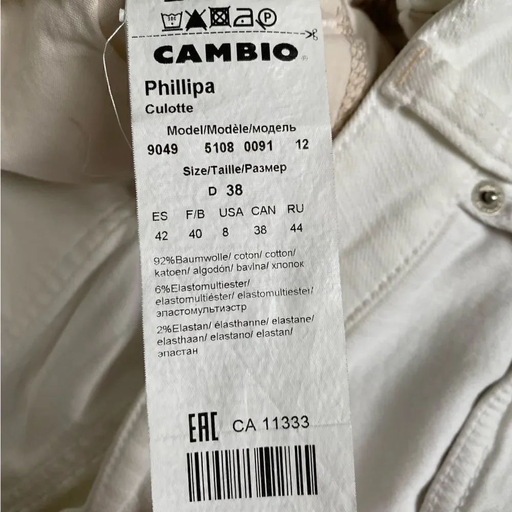 Cambio Phillipa Culotte Jeans White Women’s Size 8‎